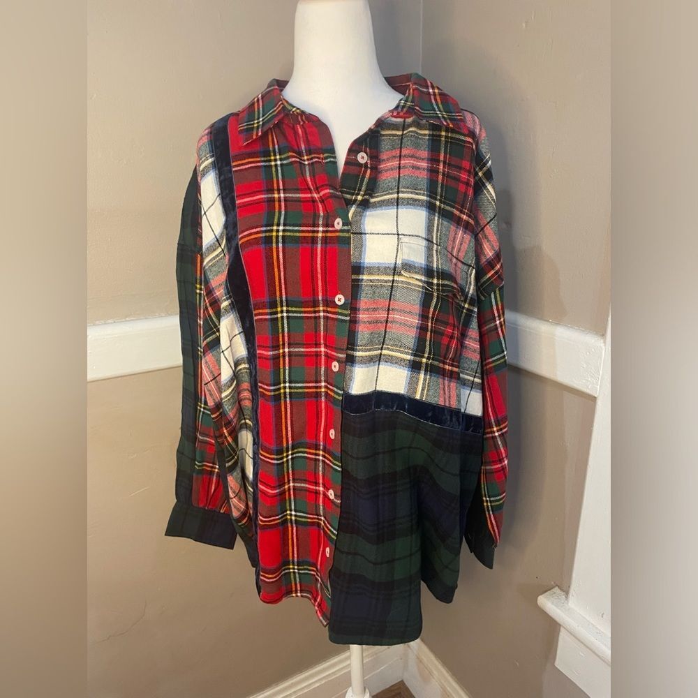 Holiday Simply Southern Flannel Blouse NWT Oversized Holiday plaids red …